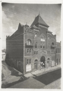 The opulent King Opera House was one of several opera houses and motion picture theaters in Greenville from 1911-1919.  The King was destroyed by fire at least two times.  This photograph shows the building in 1901.  (From Images of America: Greenville by Carol Taylor)
