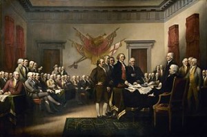 The Committee of Five presenting their work to the Congress.  Painting by John Trumbull.