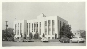 Jack County Courthouse as seen in 1940 after the dedication and re-enactment trial of Satanta and Big Tree, Kiowa Chiefs convicted of murder in 1871.  The original verdict was commuted.  Descendants of the original jurors and defendants participated, with Native Americans finally allowed to tell their version of the event.