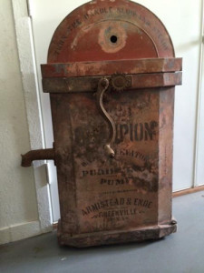 This water elevator was used on the southeast corner of the Hunt County Courthouse Square, primarily to water livestock and put out fires in the late 1890s.  It drew water out of a cistern underneath.  (Author’s collection)