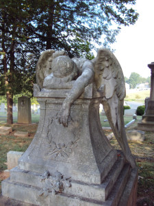 Stellar example of Weeping Angel found at Old Presbyterian Cemetery in Lynchburg, Virginia.  The face is even intricately carved. 