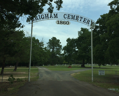 Entrance to Brigham Cemetery, north of Campbell.  There are many beautiful and unique markers in this well-maintained cemetery.  