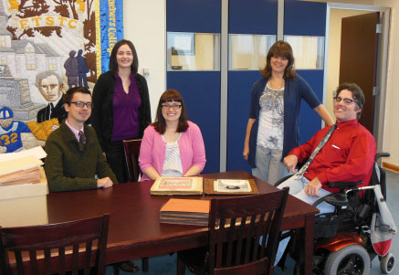 The friendly staff at the Archives of Gee Library at Texas A&M University Commerce.  Those smiles are real; they love helping patrons find unique information and relics.  I once found a fiddle there that Ruby Allmond of Bonham used when performing at the Greenville Municipal Auditorium.